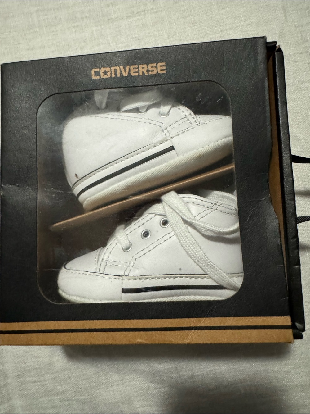 Converse Kids White Leather Sneaker with Black Stripe
